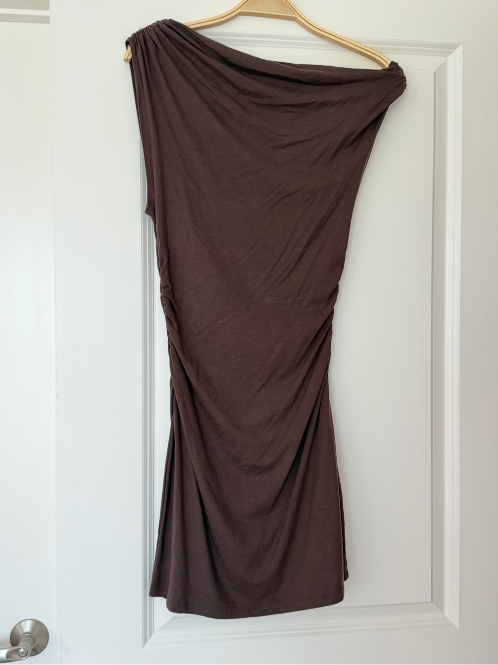 Reformation One-Shoulder Brown Draped Dress